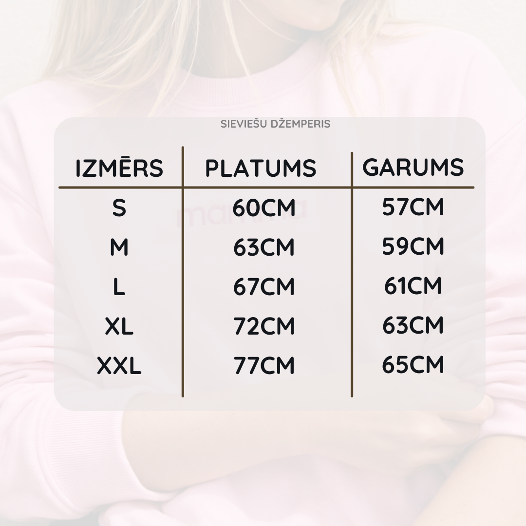 Size chart for a garment with measurements in centimeters on a white background